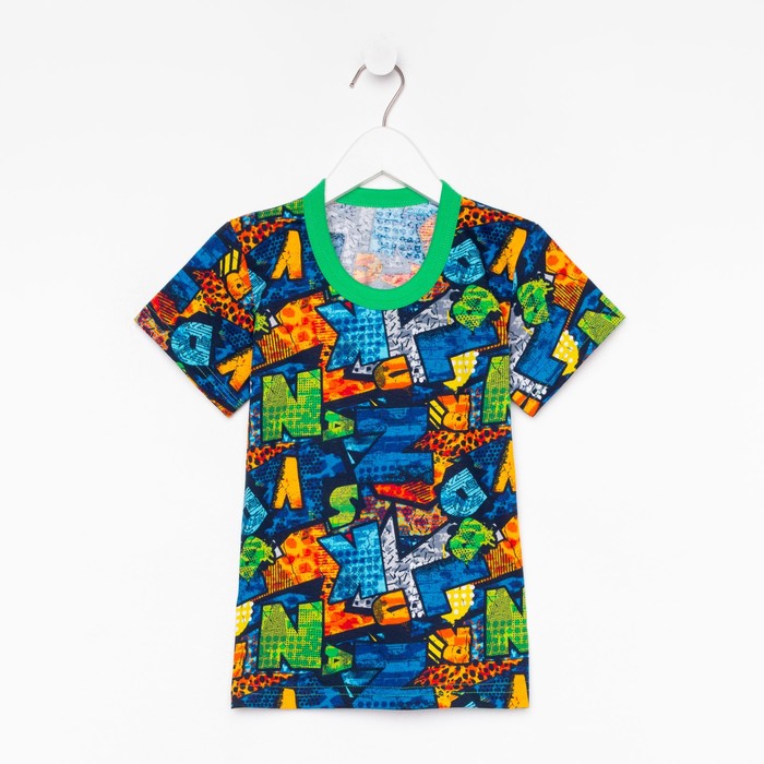 фото Фуфайка (футболка) для мальчика а.60-1 кт, цвет синий/буквы, рост 104 см юниор текстиль