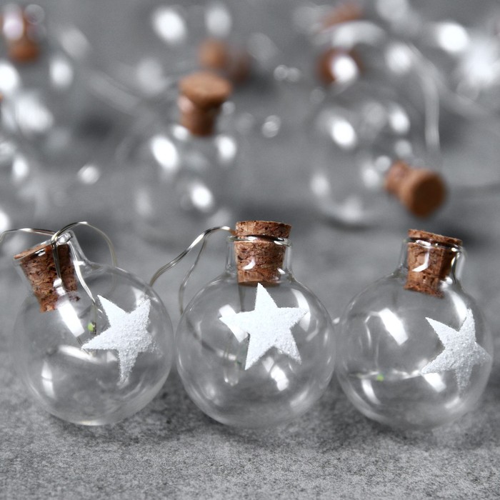 фото Гирлянда «нить» 1.6 м с насадками «шарики со звездой», ip20, серебристая нить, 15 led, свечение белое, аах2 luazon lighting