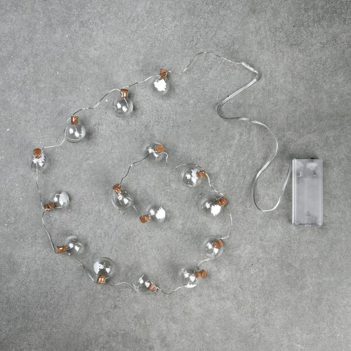 Гирлянда «Нить» 1.6 м с насадками «Шарики с ёлочкой», IP20, прозрачная нить, 15 LED, свечение белое, ААх2