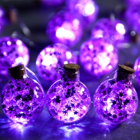 Гирлянда «Нить» 1.6 м с насадками «Фиолетовые шарики», IP20, прозрачная нить, 15 LED, свечение белое, ААх2