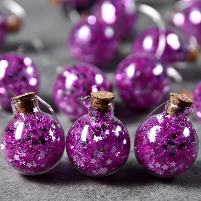 фото Гирлянда «нить» 1.6 м с насадками «фиолетовые шарики», ip20, серебристая нить, 15 led, свечение белое, аах2 luazon lighting