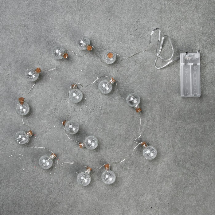 Гирлянда «Нить» 1.6 м с насадками «Шарики с белым конфетти», IP20, прозрачная нить, 15 LED, свечение белое, ААх2