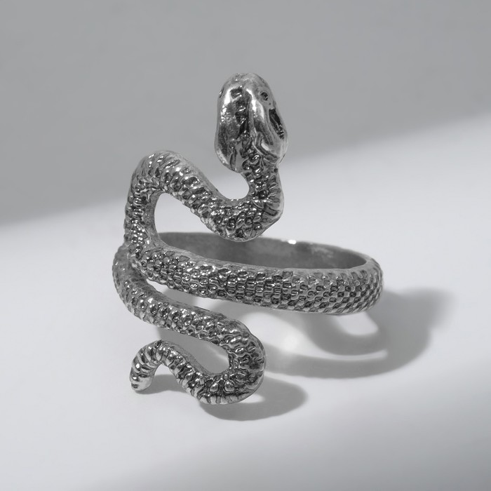 Кольцо «Змея» изогнутая, цвет чернёное серебро, безразмерное кольцо змея анаконда цвет чернёное серебро безразмерное