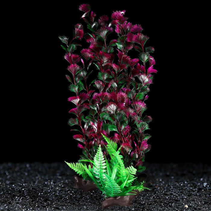 фото Растение искусственное аквариумное на платформе в виде коряги, 40 см, красно-зелёное пижон аква