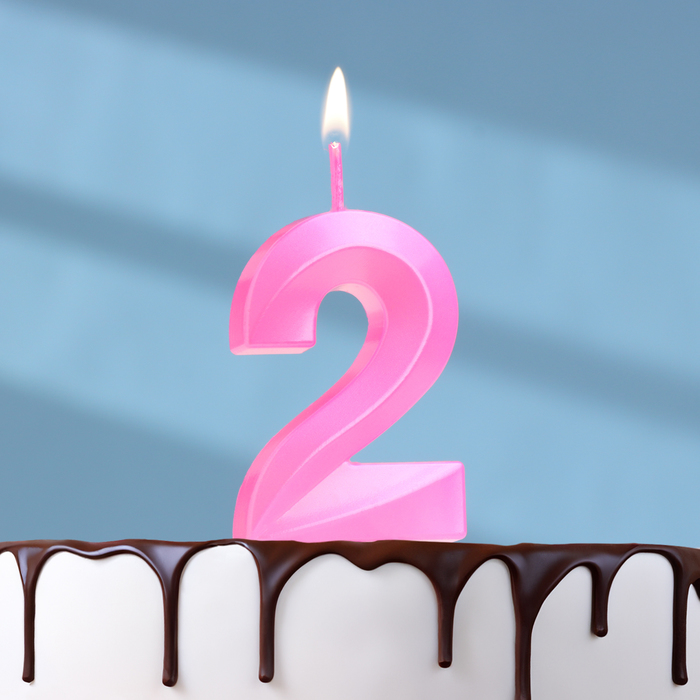 Свеча в торт на шпажке «Грань», цифра 2, 5 см, розовая свеча в торт на шпажке грань цифра 9 5 см розовая