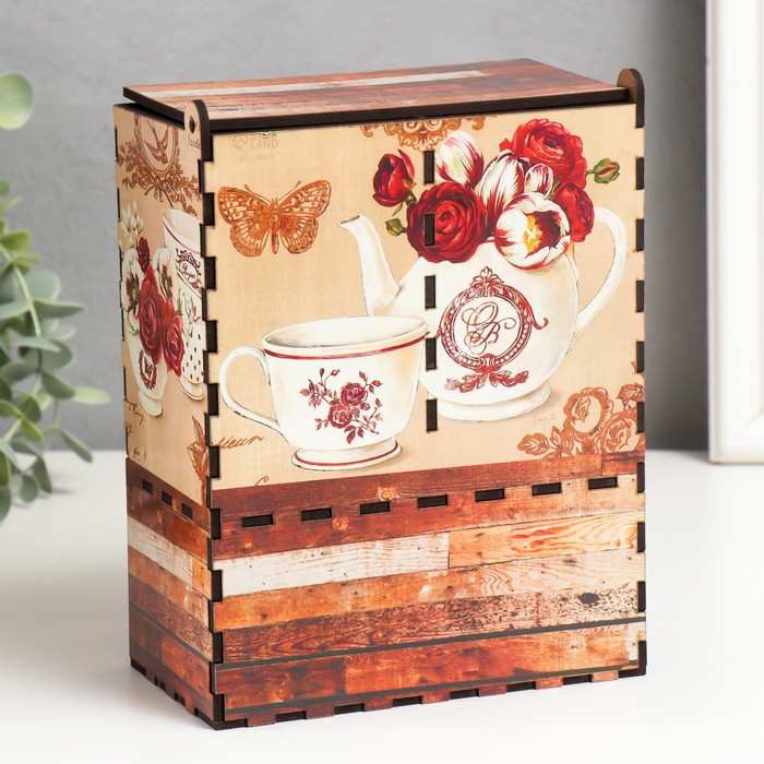 Чайный домик двойной с ящиком "Цветы" 20х8,7х15,2 см