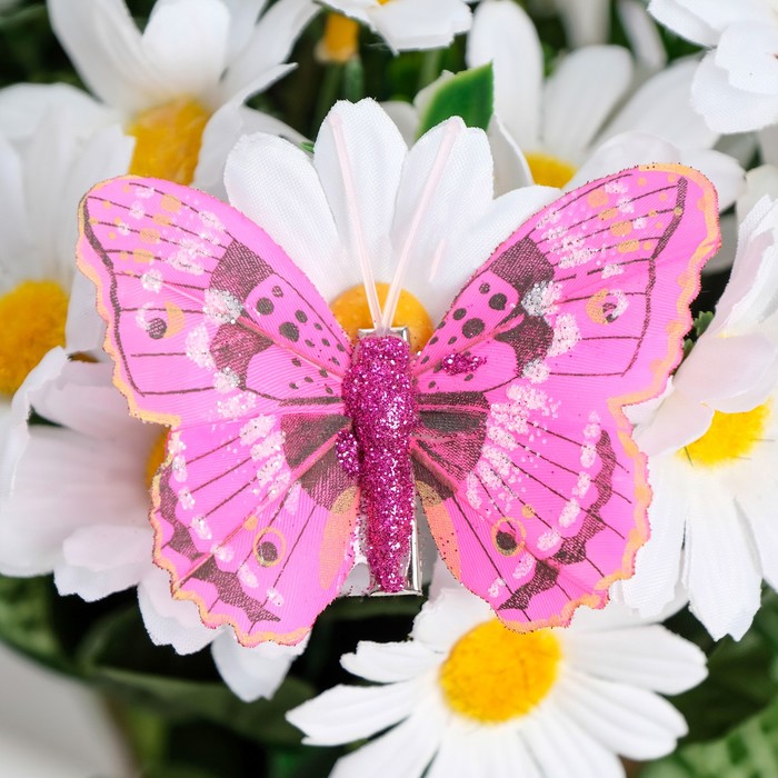 Декор на прищепке "Бабочка", розовый, МИКС, 5 х 8 см