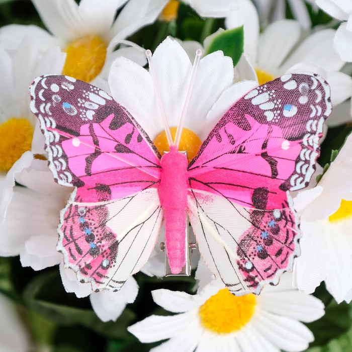 Декор на прищепке "Бабочка", розовый, МИКС, 5 х 8 см