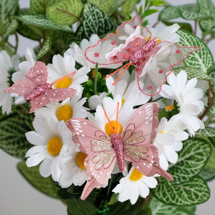 Бабочка для декора и флористики, на прищепке, пластиковая, розовая, микс, 1 шт., 5 см и 8 см