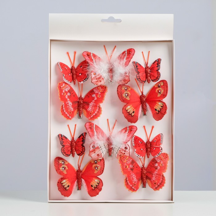 Декор на прищепке "Бабочка", красный, МИКС 5 х 8 см