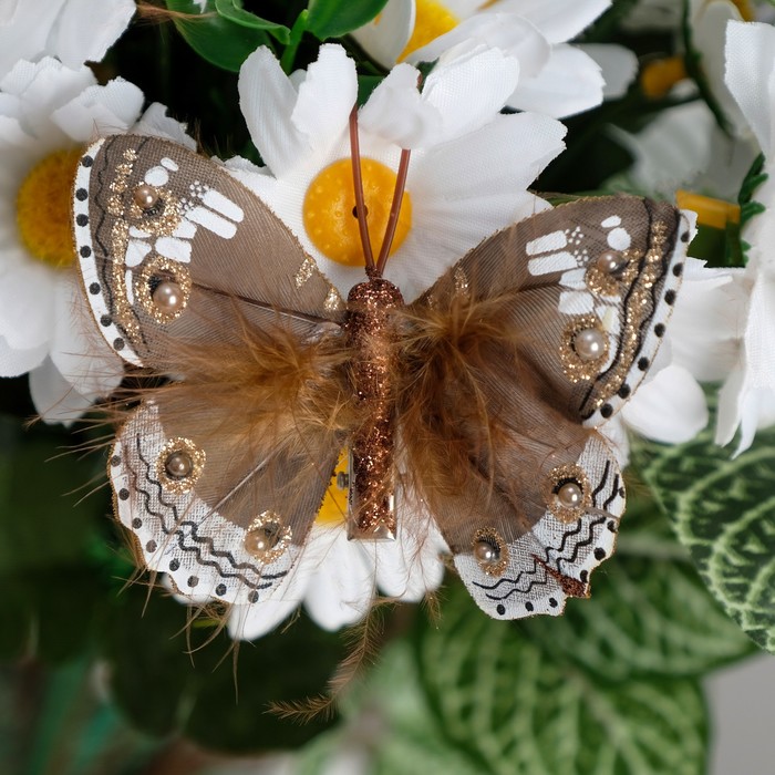 Декор на прищепке "Бабочка", коричневый, МИКС, 5 х 8 см