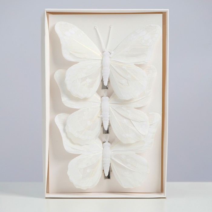 Декор на прищепке "Бабочка", белый, 12 см