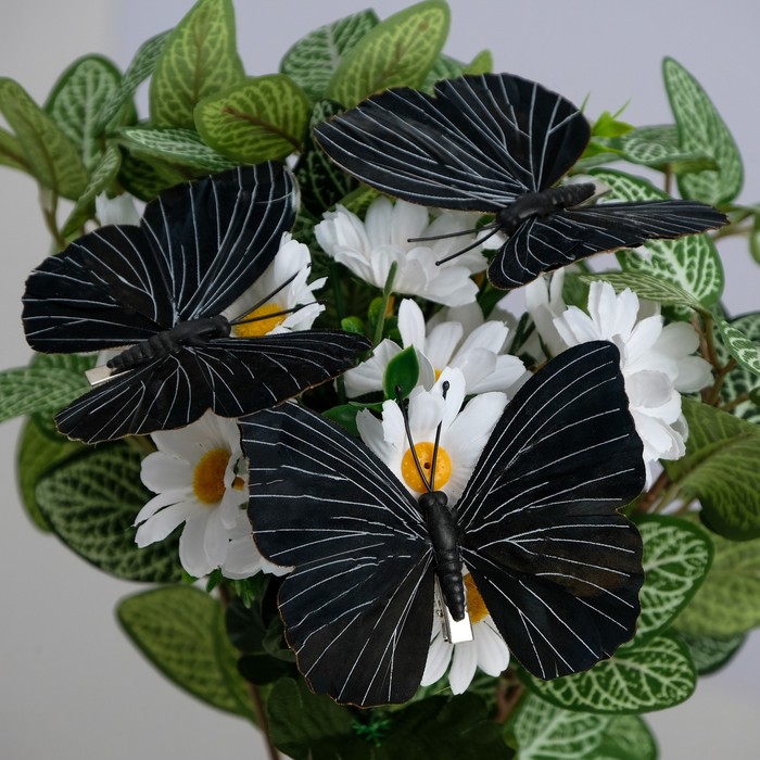 Бабочка для декора и флористики, на прищепке, пластиковая, черная, 1 шт., 12 см