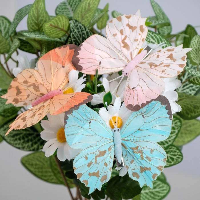 Бабочка для декора и флористики, на прищепке, пластиковая, микс, 1 шт., 12 см