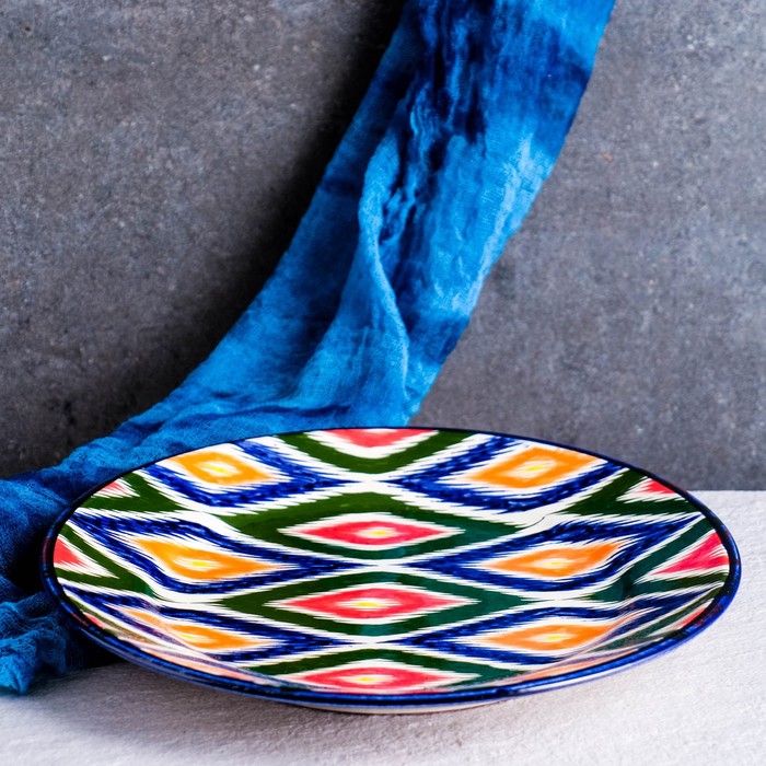 Тарелка Риштанская Керамика Атлас, разноцветная, плоская, 25 см