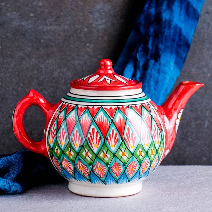Чайник Риштанская Керамика Узоры, 800 мл, красный
