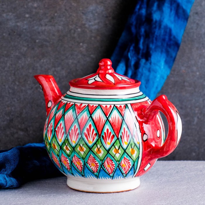 фото Чайник риштанская керамика "узоры", 1000 мл, красный шафран