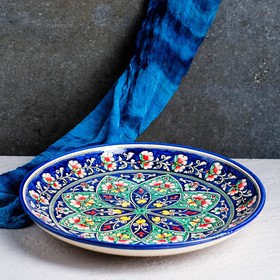 Ляган Риштанская Керамика "Цветы", 31 см, синий