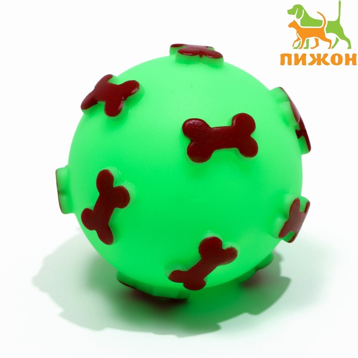 Игрушка пищащая Мяч Косточки для собак, 5,5 см, зеленая