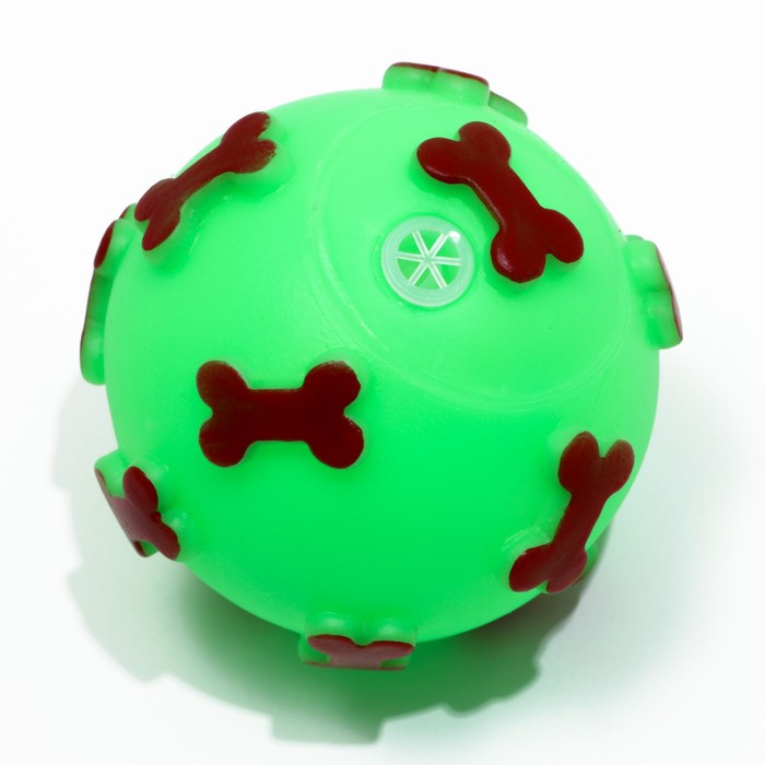 Игрушка пищащая "Мяч Косточки" для собак, 5,5 см, зеленая