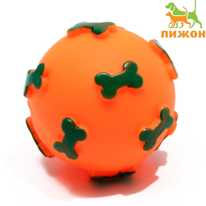 Игрушка пищащая Мяч Косточки для собак, 5,5 см, оранжевая