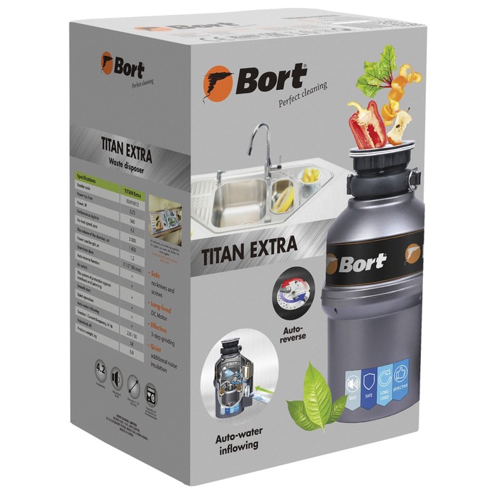 

Измельчитель пищевых отходов Bort TITAN Extra, 560 Вт, 3 ступени, 5.2 кг/мин, 90 мм