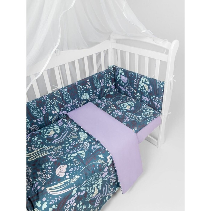 Бортик в кроватку на молнии (4 подушки-бортика) AmaroBaby Flower dreams, фиолетовый
