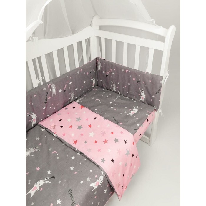 фото Бортик в кроватку на молнии (4 подушки-бортика) amarobaby princess, серый/розовый