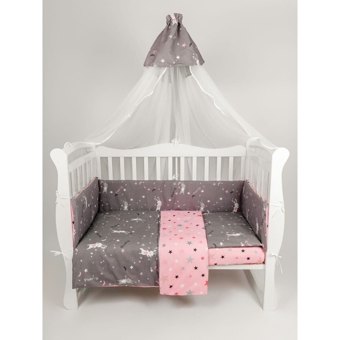 

Бортик в кроватку на молнии (4 подушки-бортика) AmaroBaby Princess, серый/розовый