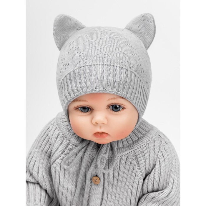 фото Шапка детская вязаная amarobaby pure love kitten, серый, с подкладом, размер 38-40