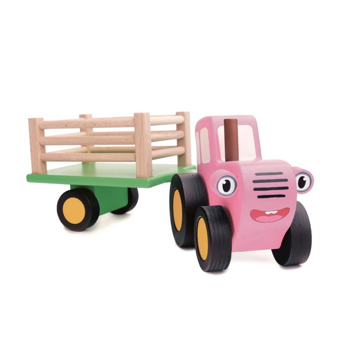 Игрушка деревянная «Синий Трактор с прицепом», розовый