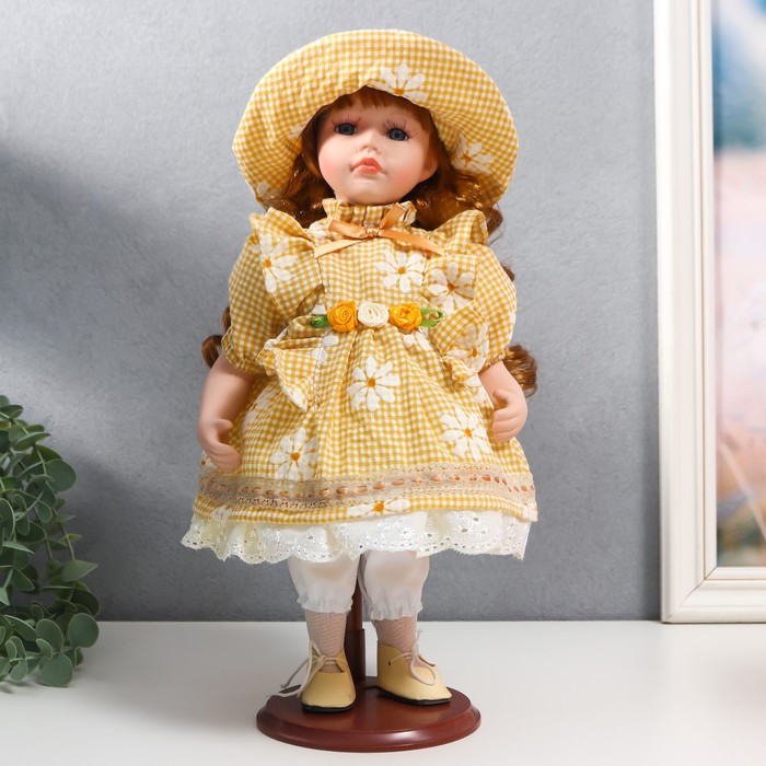 Кукла коллекционная керамика Маша в жёлтом платье в клетку с ромашками, в шляпке 30 см кукла коллекционная керамика маша в голубом платье в клетку с ромашками в шляпке 30 см