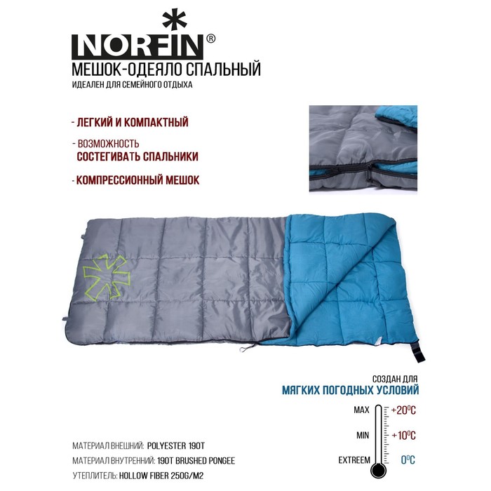 Мешок-одеяло спальный Norfin ALPINE COMFORT 250 R