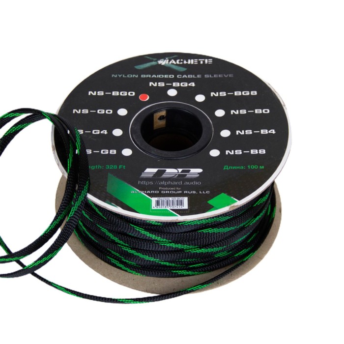 Защитная кабельная оплетка MACHETE NS-BG0, черно-зеленая, нейлон, 0Ga, бухта 100м