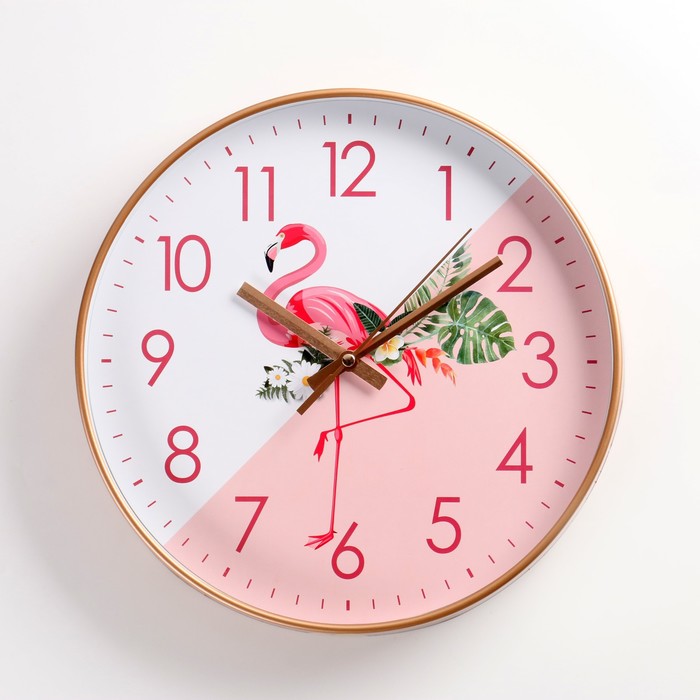 Часы настенные, серия: Интерьер, Фламинго, плавный ход, d-30 см, АА часы настенные серия интерьер розовый рожок плавный ход d 30 см