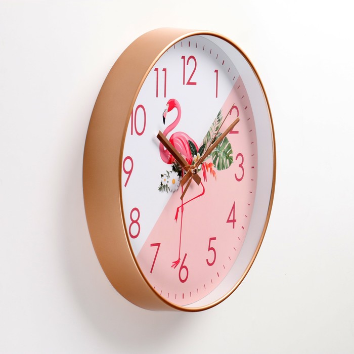 фото Часы настенные, серия: интерьер, "фламинго", плавный ход, d-30 см, аа