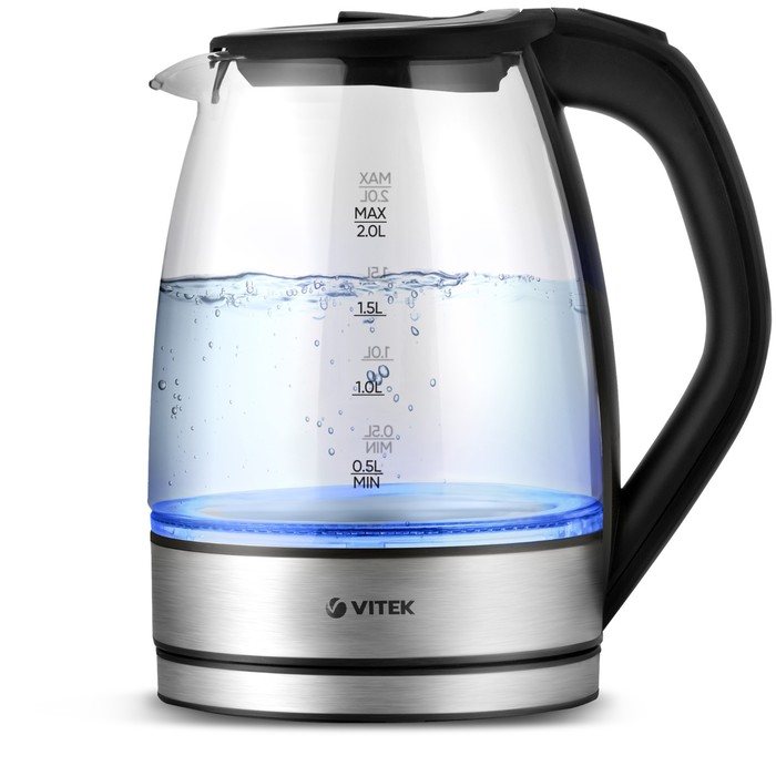 Чайник электрический Vitek VT-7045 MC, стекло, 2 л, 2200 Вт, серебристо-чёрный