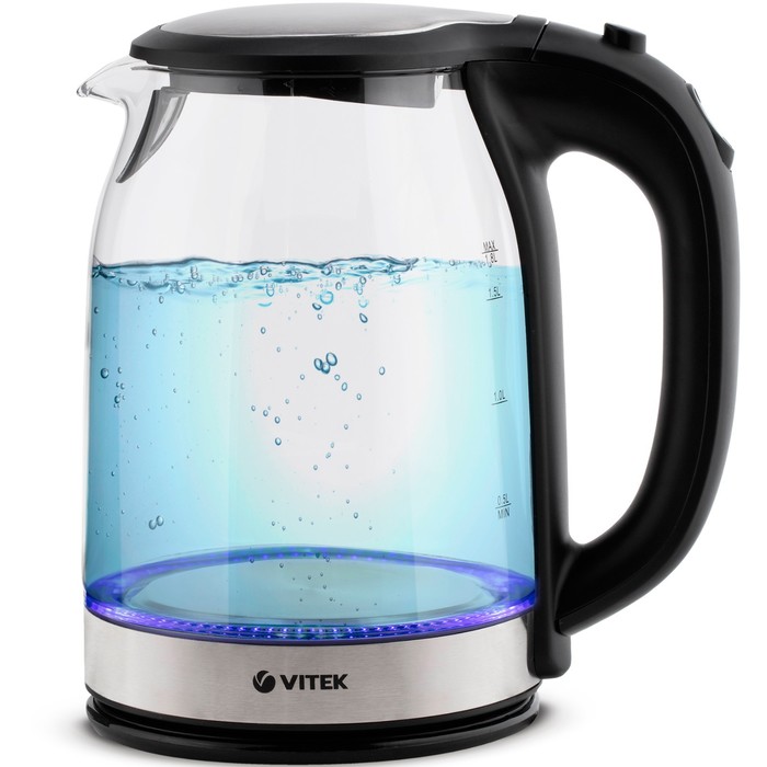 Чайник электрический Vitek VT-7095, стекло, 1.8 л, 2200 Вт, чёрно-серебристый пылесос vitek vt 8136 gy 2200 400 вт 3 л нера фильтр чёрно зелёный
