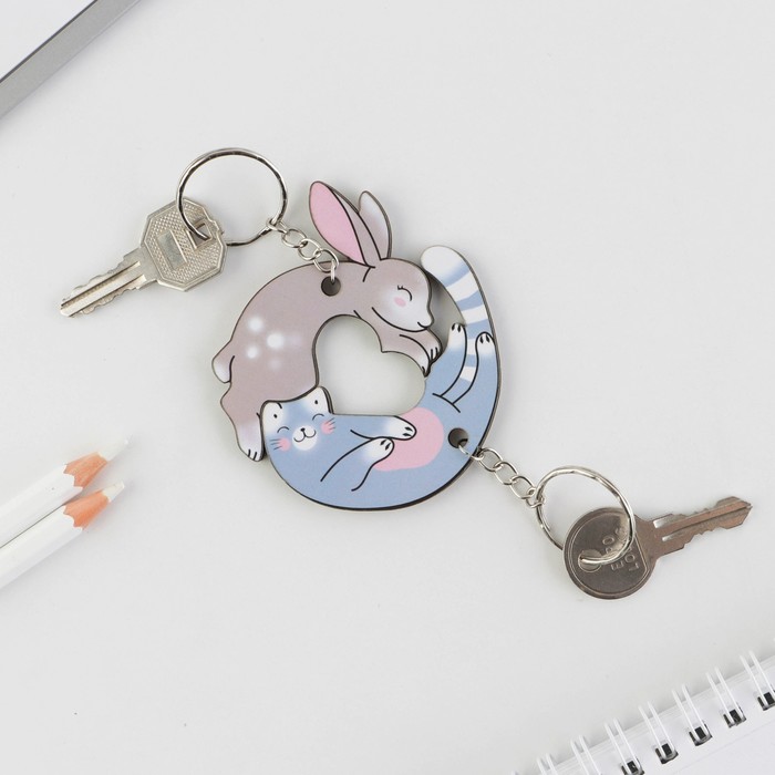 

Набор парных брелоков «Заяц и кот», 6,5 х 7 см.