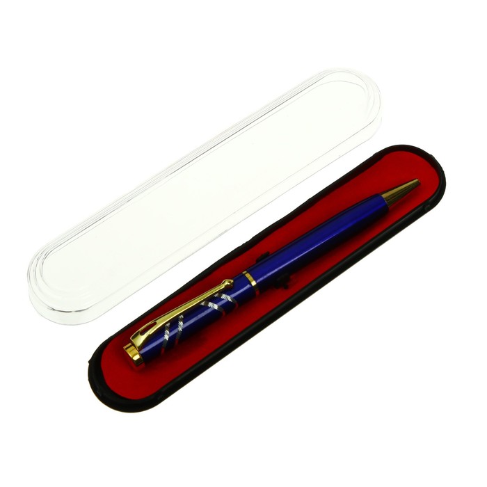 Ручка подарочная шариковая в пластиковом футляре поворотная Кора корпус синий с золотым