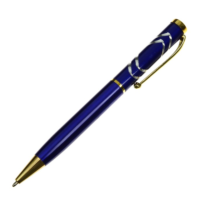 Ручка подарочная шариковая в пластиковом футляре поворотная Кора корпус синий с золотым