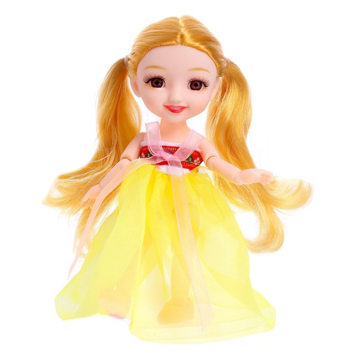 Кукла шарнирная «Женечка» в платье, цвет жёлтый