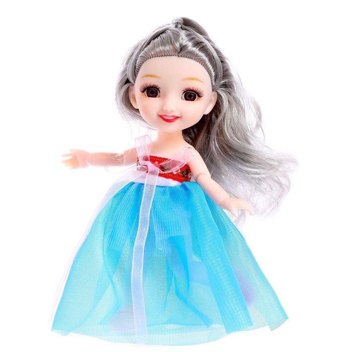 Кукла шарнирная «Женечка» в платье, цвет голубой