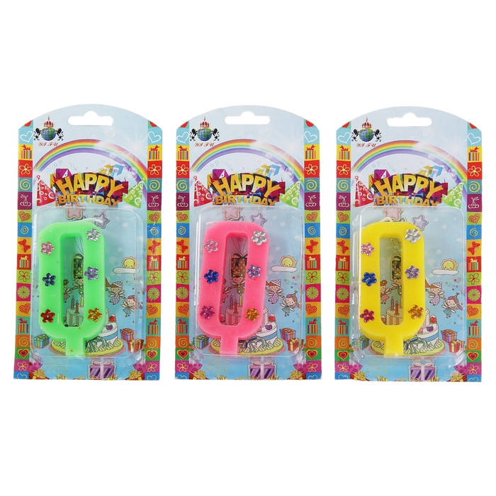 Свеча восковая для торта "Цветочки" цифра 0, цвета МИКС