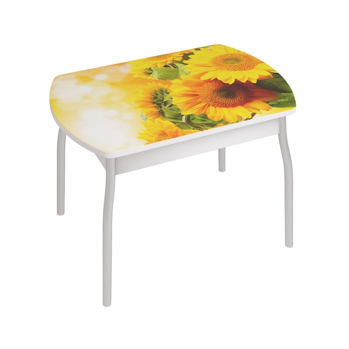 Обеденный стол «Орфей 6», 996 × 666 × 755 мм, cтекло, металл, цвет белый / подсолнух обеденный стол орфей 6 996 × 666 × 755 мм пластик металл оранжевые цветы