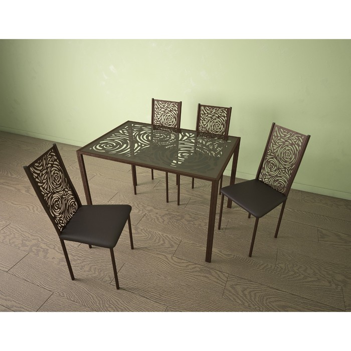 Обеденный стол «Роза», 1075 × 700 × 765 мм, металл коричневый, стекло, рисунок роза