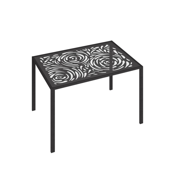 Обеденный стол «Роза», 1075 × 700 × 765 мм, металл чёрный, стекло, рисунок роза чёрная