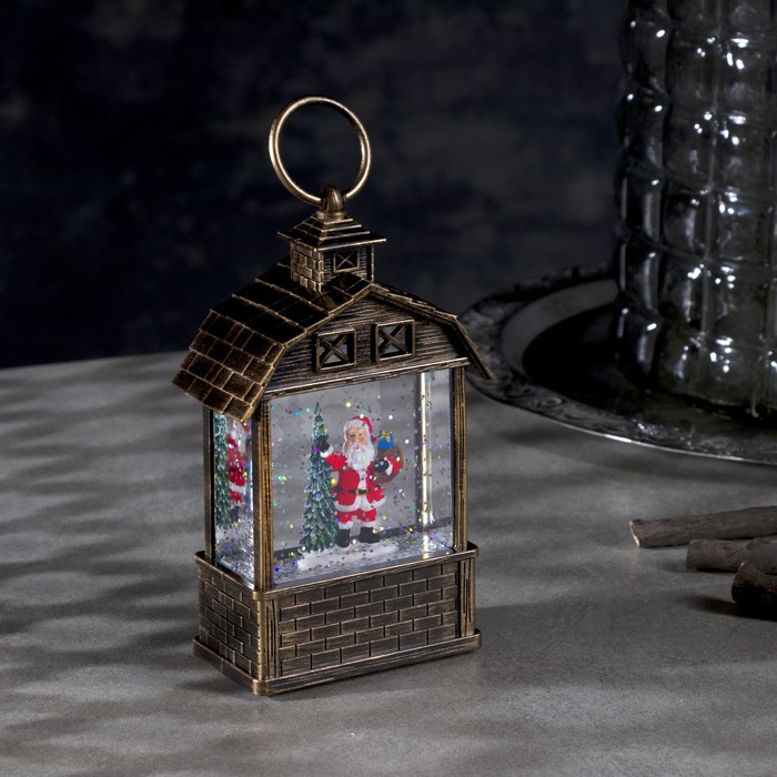 фото Светодиодная фигура «фонарь с дедом морозом и ёлкой» 7.5 × 14 × 4.2 см, пластик, блёстки, батарейки ag13х3, свечение тёплое белое luazon lighting
