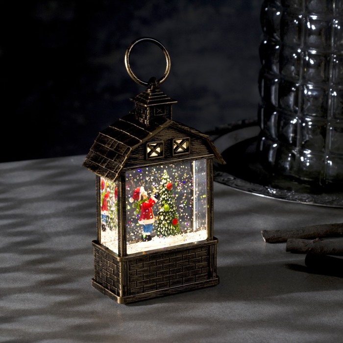 фото Светодиодная фигура «фонарь с ребёнком и ёлкой» 7.5 × 14 × 4.2 см, пластик, блёстки, батарейки ag13х3, свечение тёплое белое luazon lighting