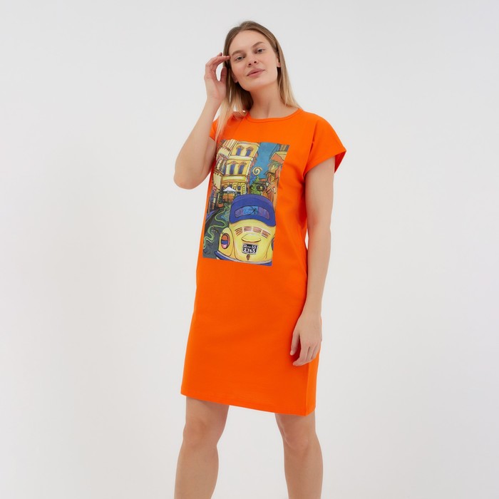 Платье женское домашнее, цвет оранжевый, размер 48 цена и фото